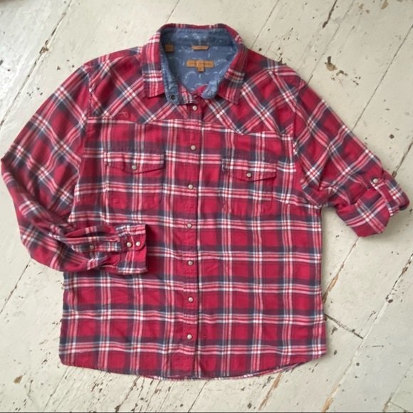 Jachs Girlfriend Bea Western Snap Front Roll Tab Sleeve Flannel Shacket Shirt XL - Picture 4 of 10